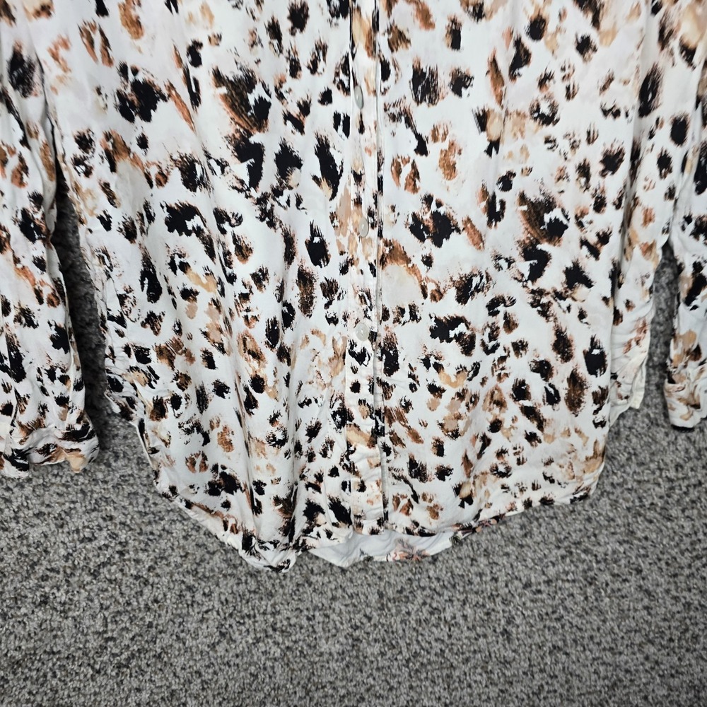 Fig & Flower Top Womens Medium Brown Animal Print Button Up Blouse Casual Ladies - Picture 5 of 7